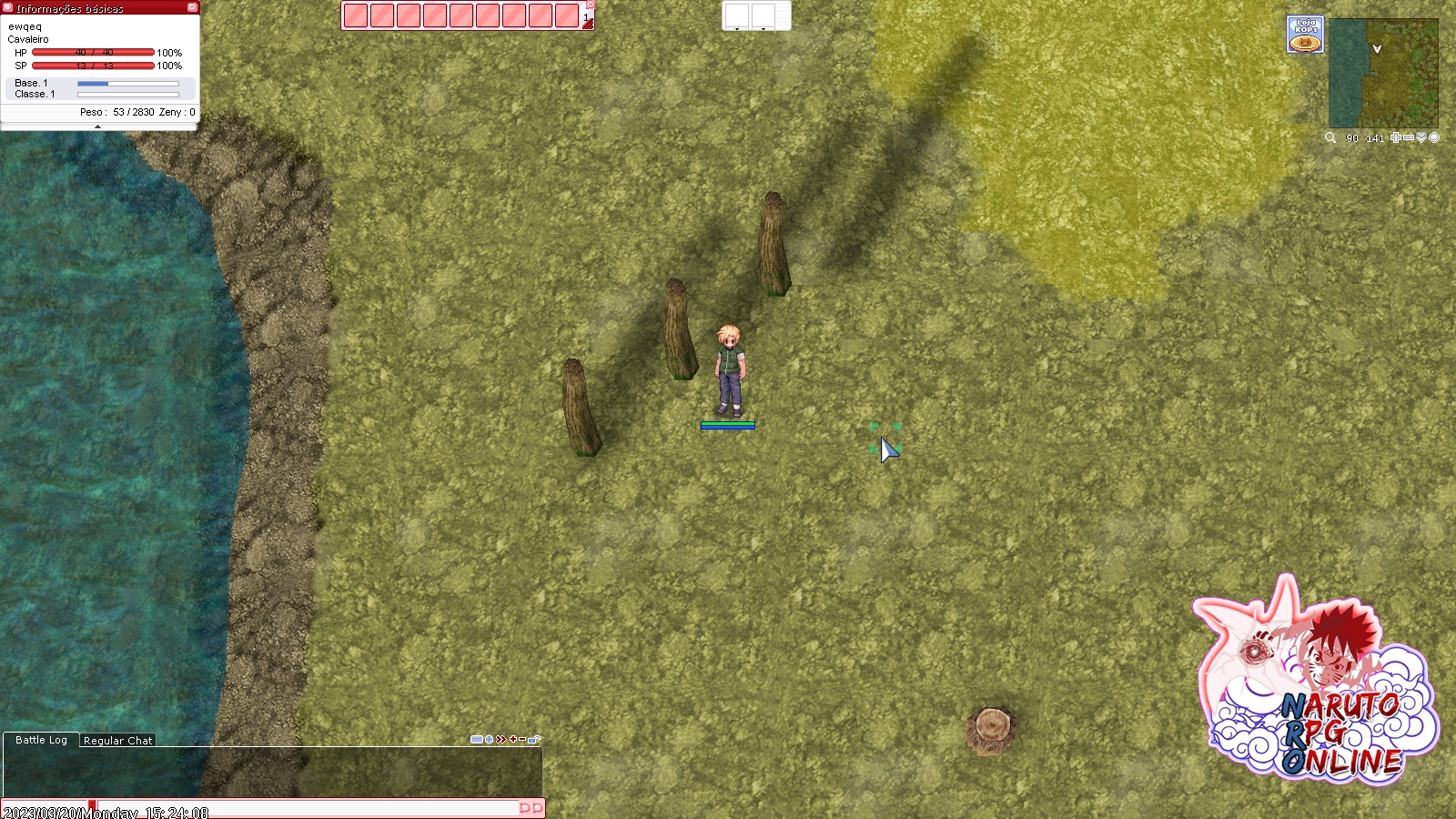 Screenshot de campo aberto com interface Ragnarok